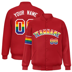 Custom Red LGBT Rainbow For Pride Month Classic Style Letterman Baseball Jacket