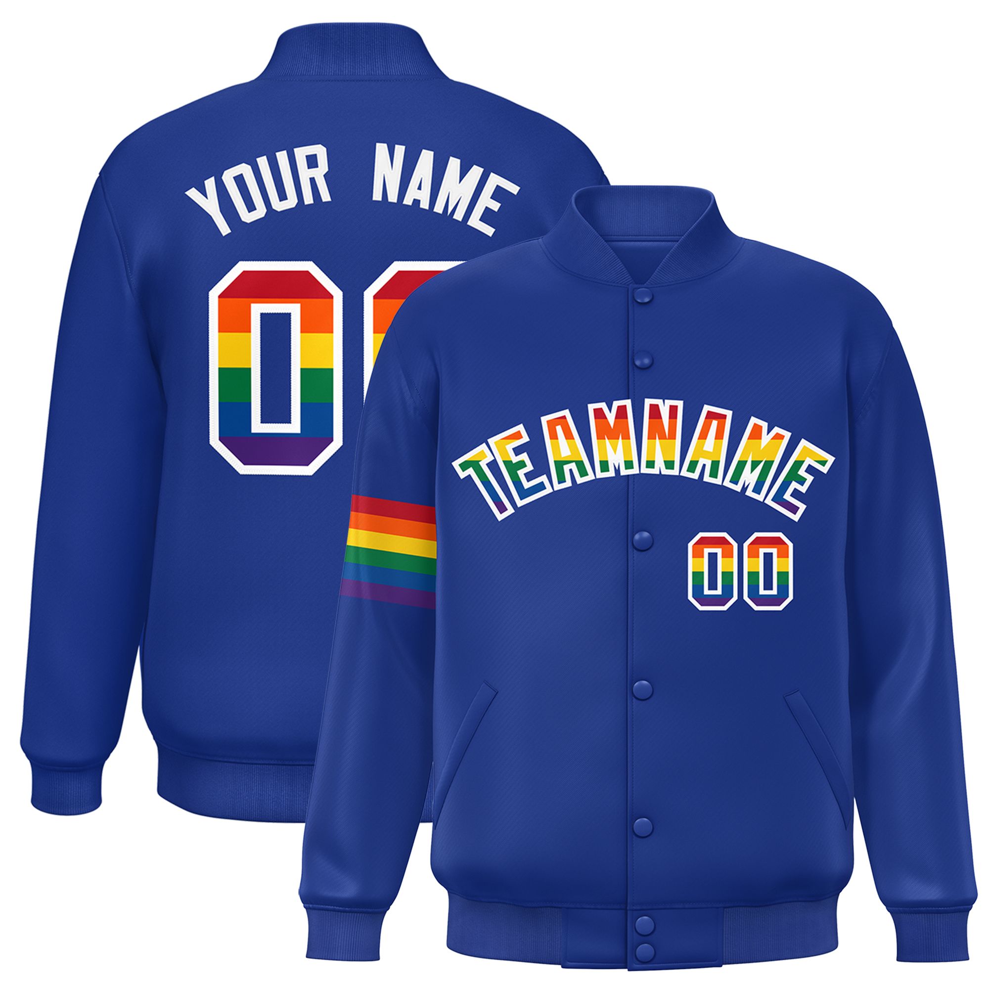 Custom Royal LGBT Rainbow For Pride Month Classic Style Letterman Baseball Jacket