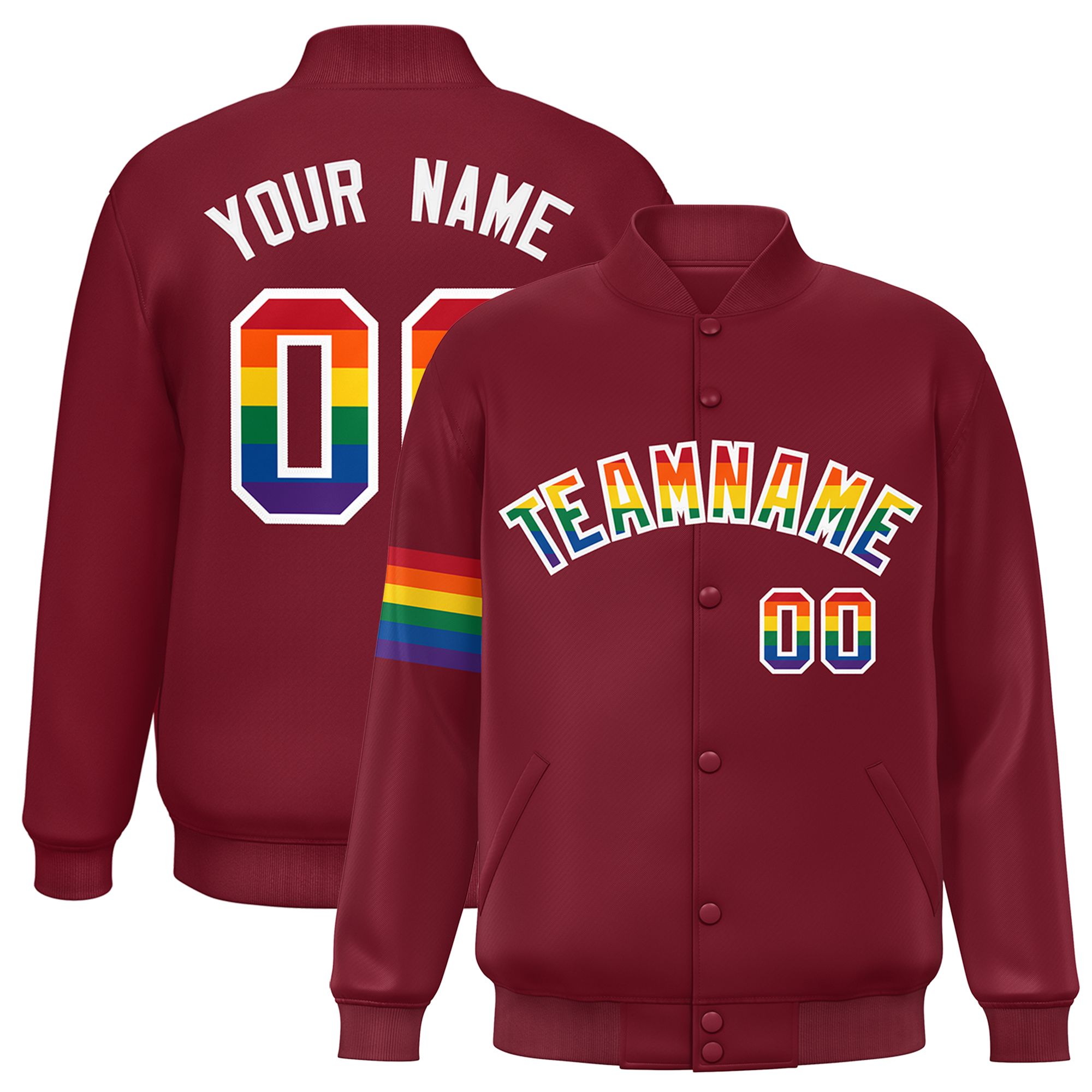 Custom Crimson LGBT Rainbow For Pride Month Classic Style Letterman Baseball Jacket