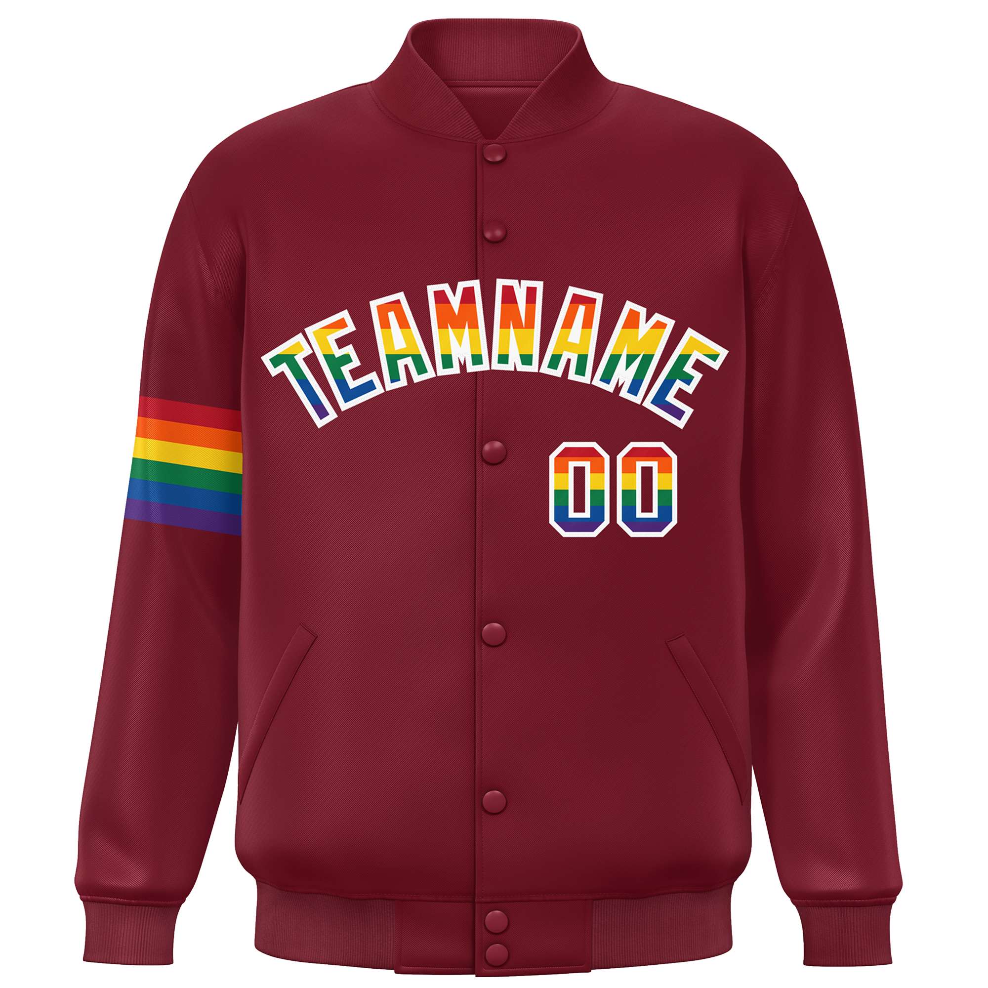 Custom Crimson LGBT Rainbow For Pride Month Classic Style Letterman Baseball Jacket