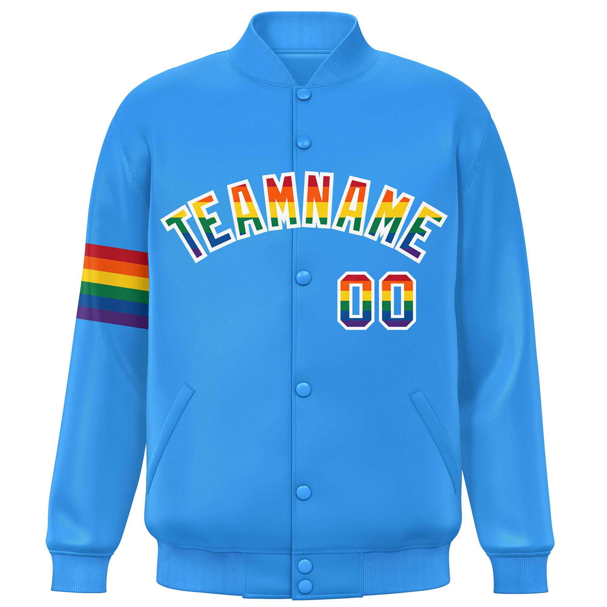 Custom Powder Blue LGBT Rainbow For Pride Month Classic Style Letterman Baseball Jacket