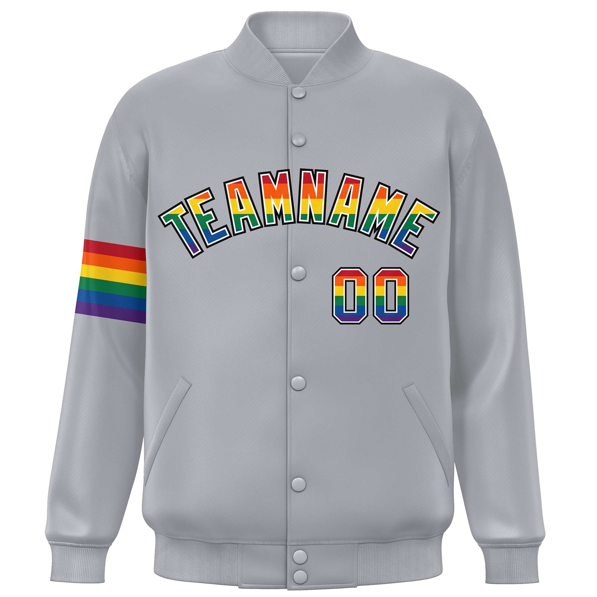 Custom Light Gray LGBT Rainbow For Pride Month Classic Style Letterman Baseball Jacket