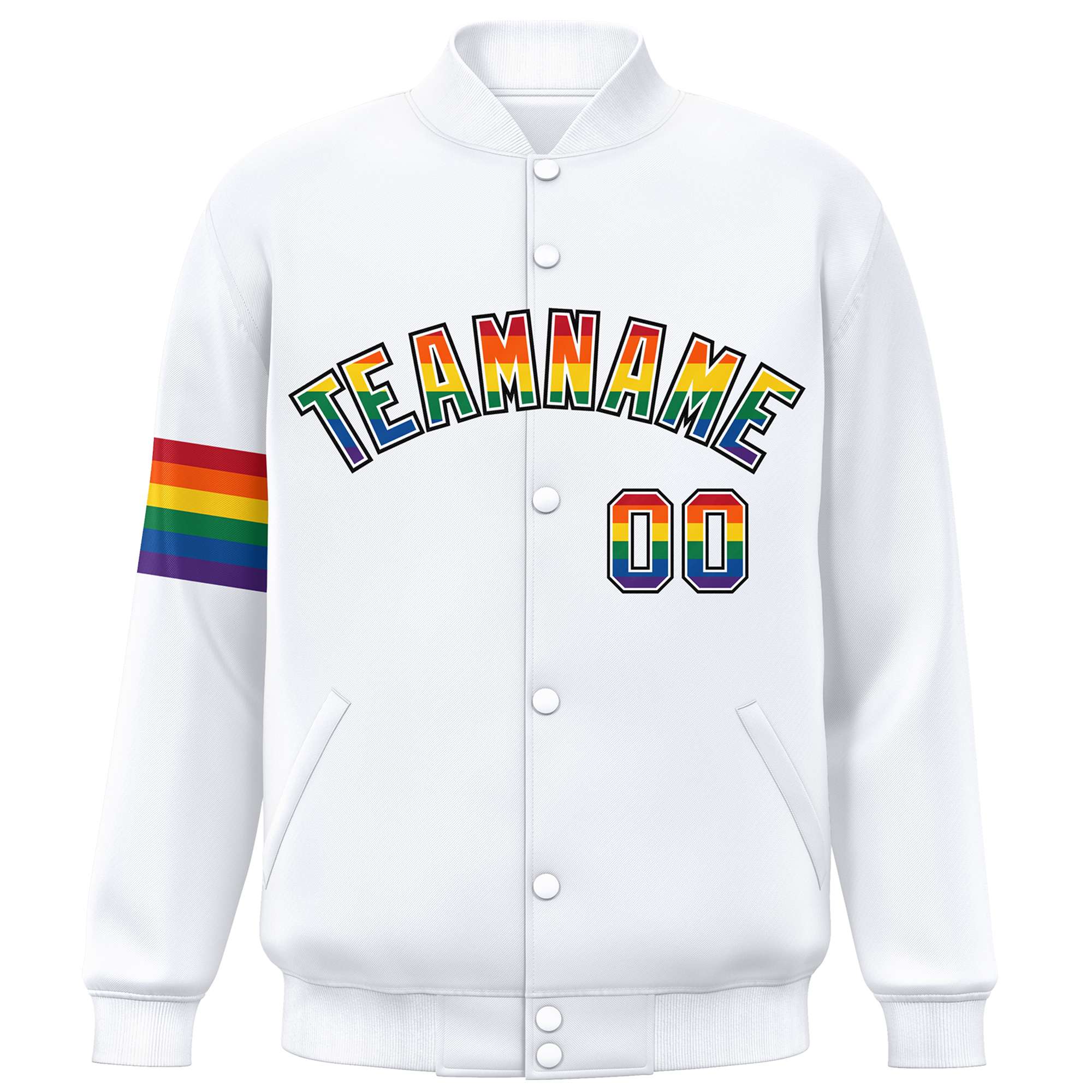 Custom White LGBT Rainbow For Pride Month Classic Style Letterman Baseball Jacket