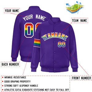 Custom Purple LGBT Rainbow For Pride Month Classic Style Letterman Baseball Jacket