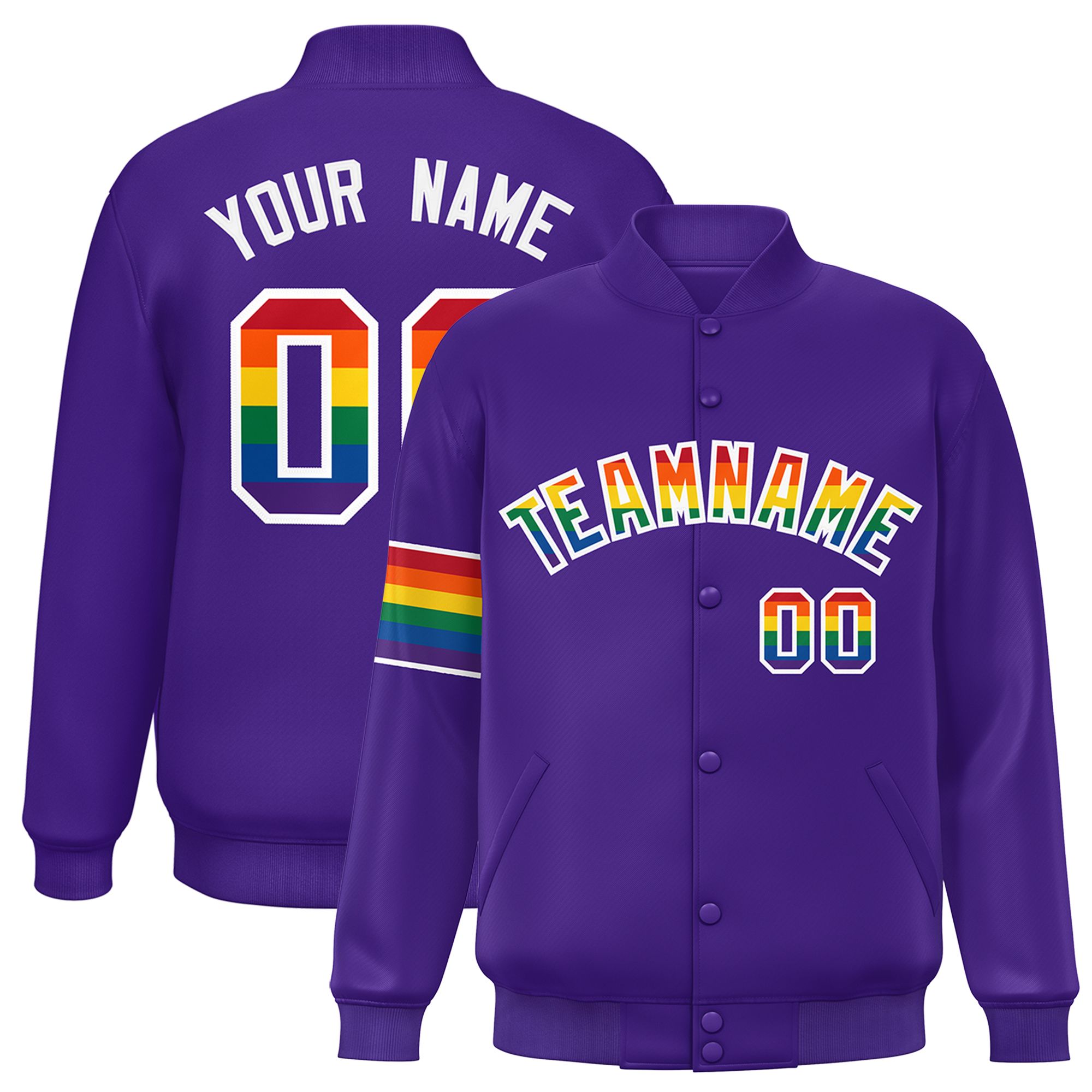 Custom Purple LGBT Rainbow For Pride Month Classic Style Letterman Baseball Jacket