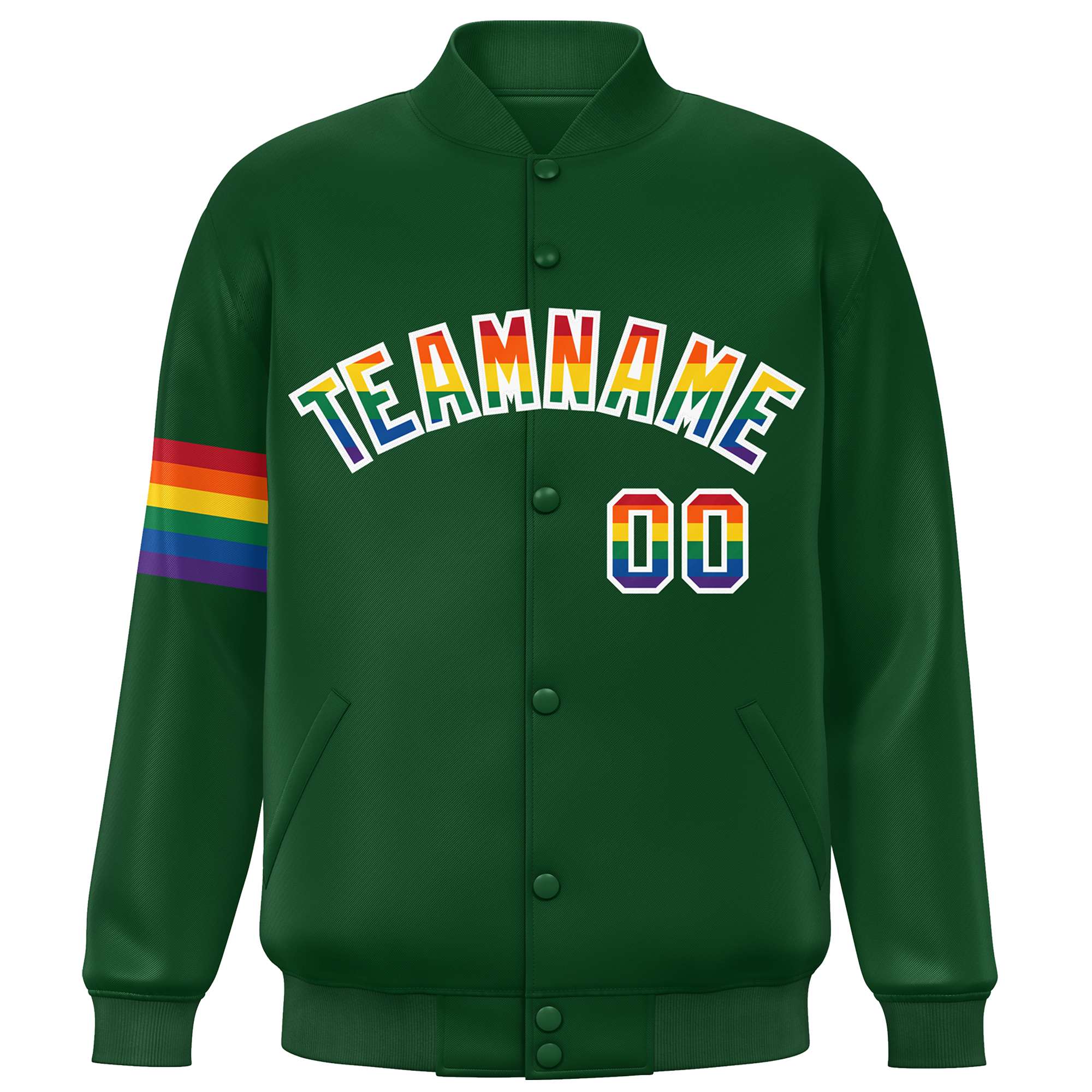 Custom Green LGBT Rainbow For Pride Month Classic Style Letterman Baseball Jacket