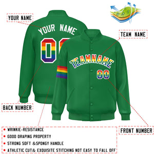 Custom Kelly Green LGBT Rainbow For Pride Month Classic Style Letterman Baseball Jacket