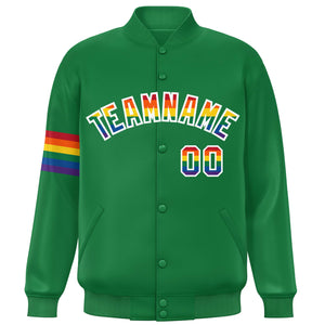 Custom Kelly Green LGBT Rainbow For Pride Month Classic Style Letterman Baseball Jacket