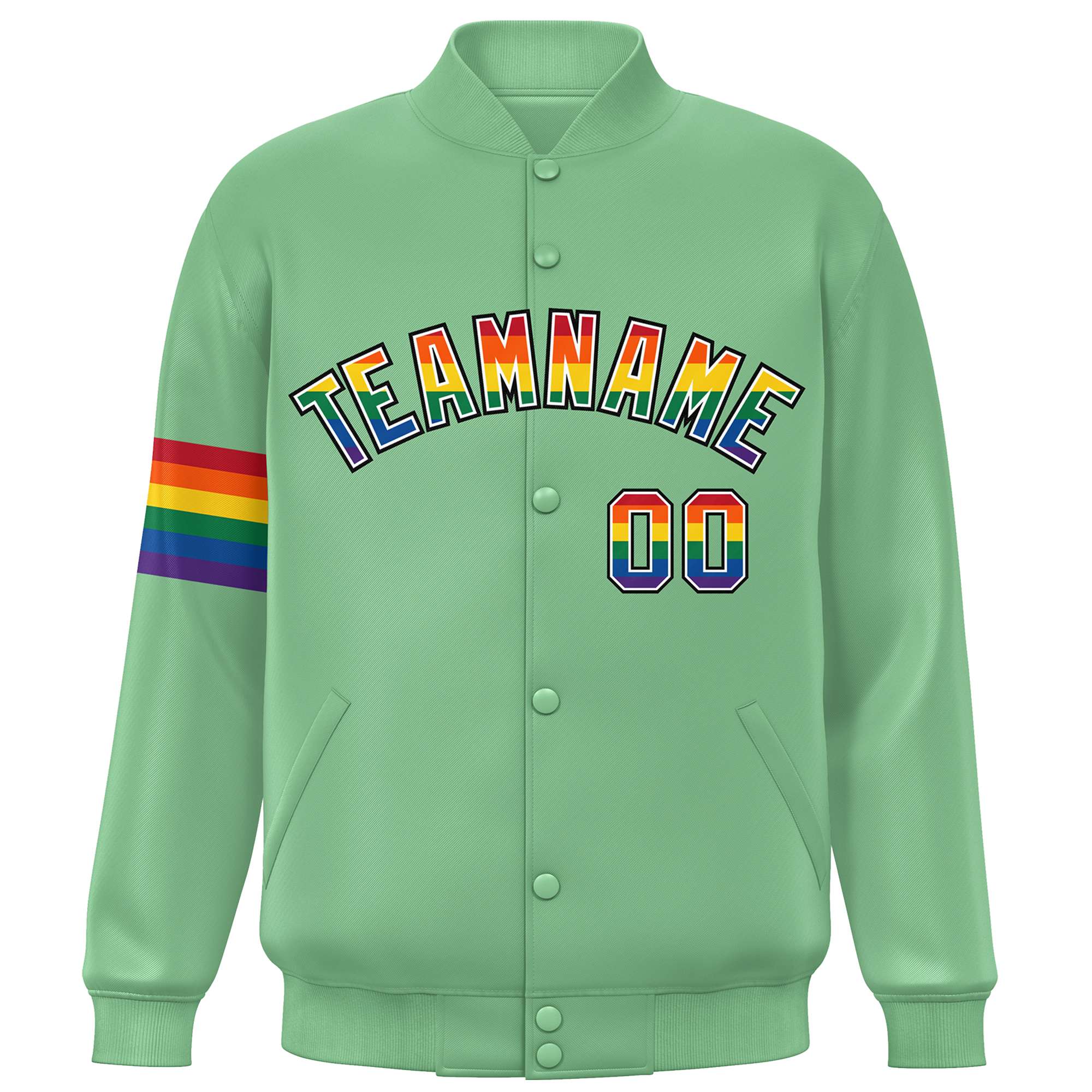 Custom Light Green LGBT Rainbow For Pride Month Classic Style Letterman Baseball Jacket