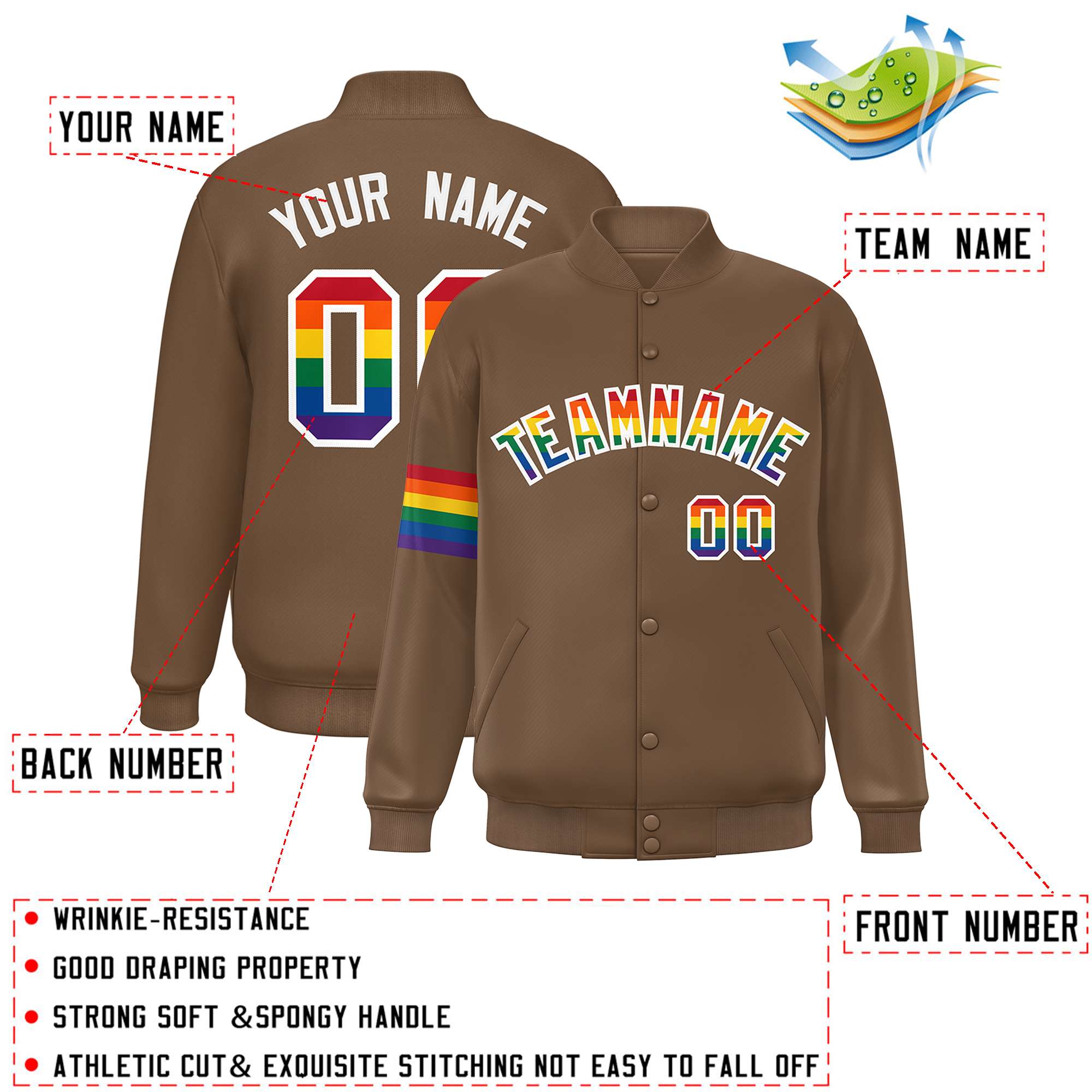 Custom Light Brown LGBT Rainbow For Pride Month Classic Style Letterman Baseball Jacket