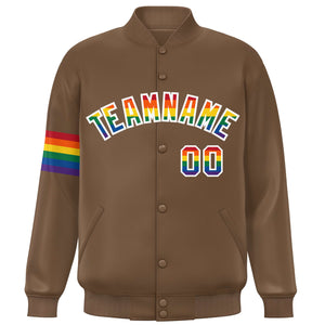 Custom Light Brown LGBT Rainbow For Pride Month Classic Style Letterman Baseball Jacket