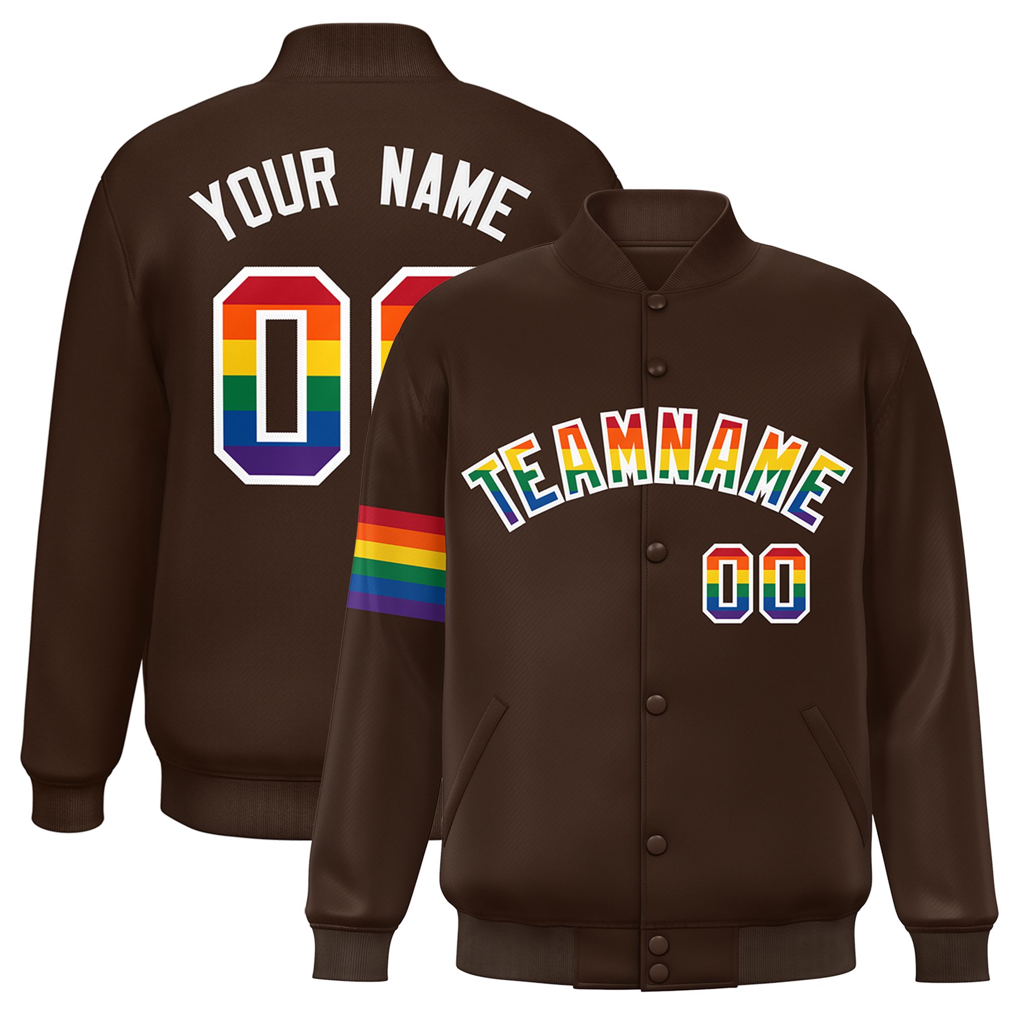 Custom Brown LGBT Rainbow For Pride Month Classic Style Letterman Baseball Jacket