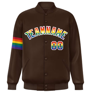 Custom Brown LGBT Rainbow For Pride Month Classic Style Letterman Baseball Jacket