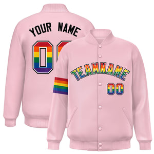 Custom Light Pink LGBT Rainbow For Pride Month Classic Style Letterman Baseball Jacket