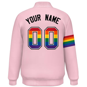 Custom Light Pink LGBT Rainbow For Pride Month Classic Style Letterman Baseball Jacket