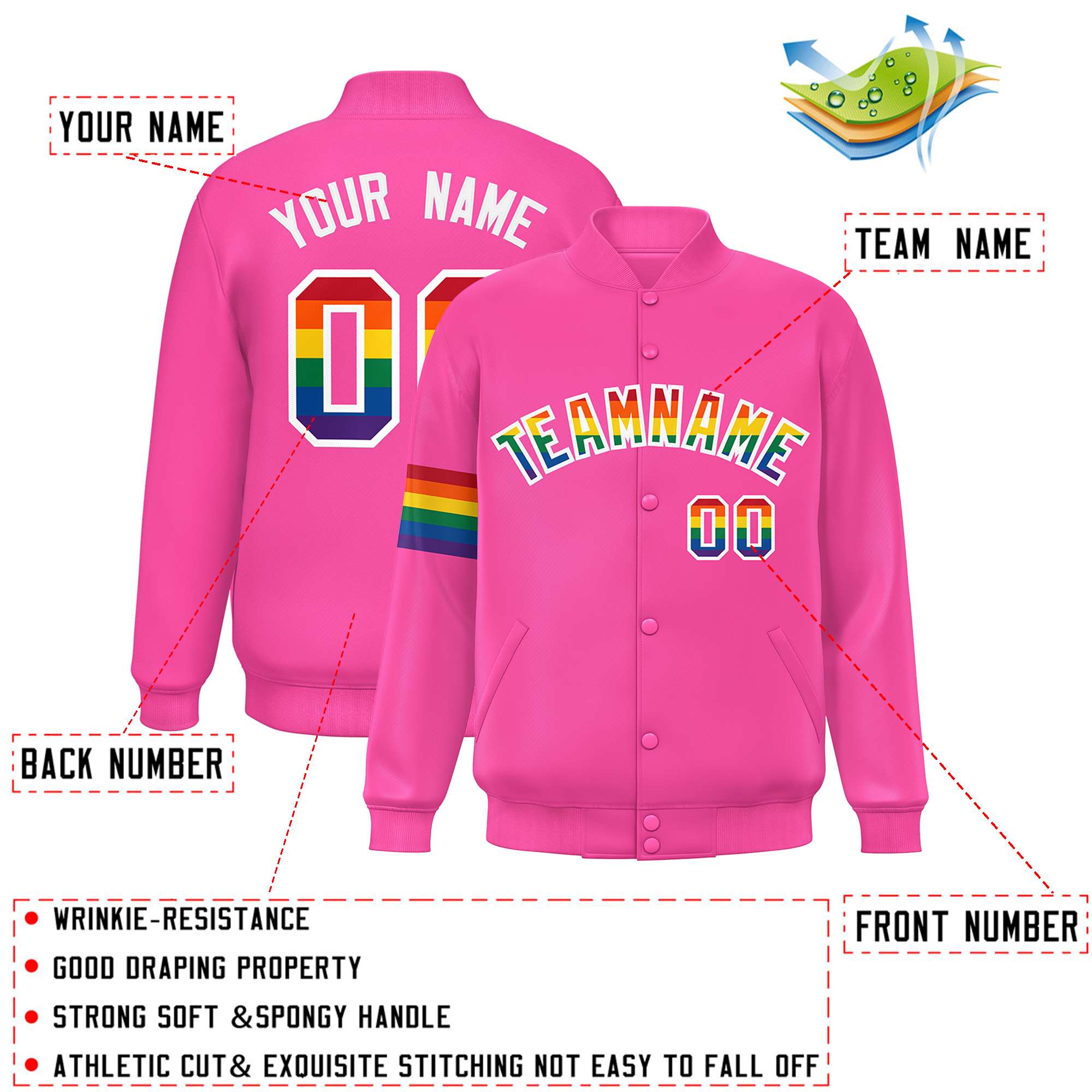 Custom Pink LGBT Rainbow For Pride Month Classic Style Letterman Baseball Jacket