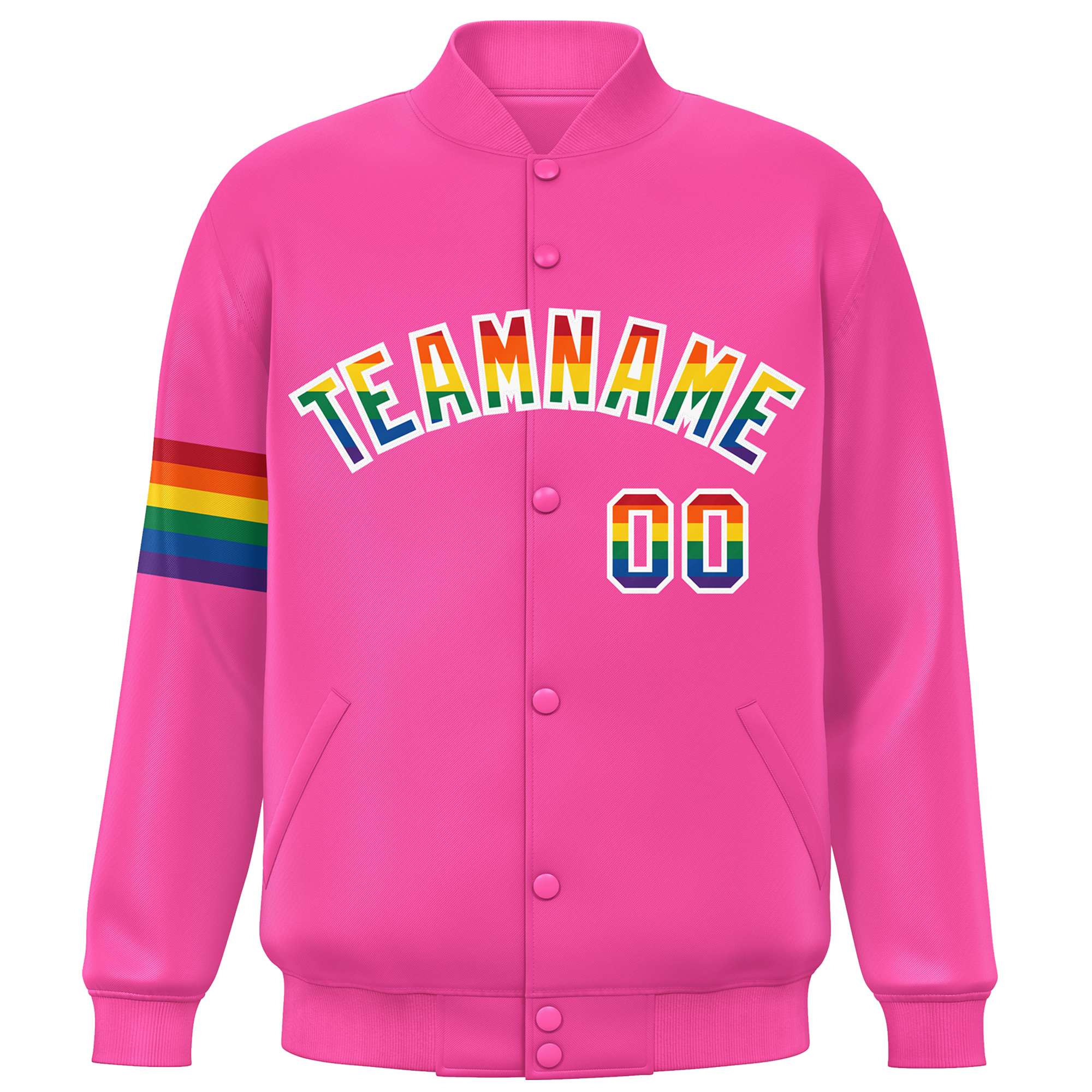 Custom Pink LGBT Rainbow For Pride Month Classic Style Letterman Baseball Jacket