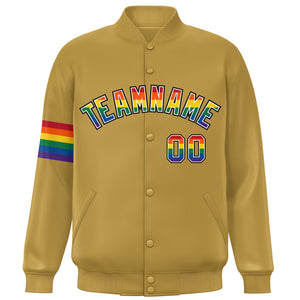 Custom Old Gold LGBT Rainbow For Pride Month Classic Style Letterman Baseball Jacket