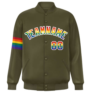 Custom Olive LGBT Rainbow For Pride Month Classic Style Letterman Baseball Jacket