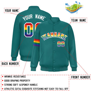 Custom Aqua LGBT Rainbow For Pride Month Classic Style Letterman Baseball Jacket