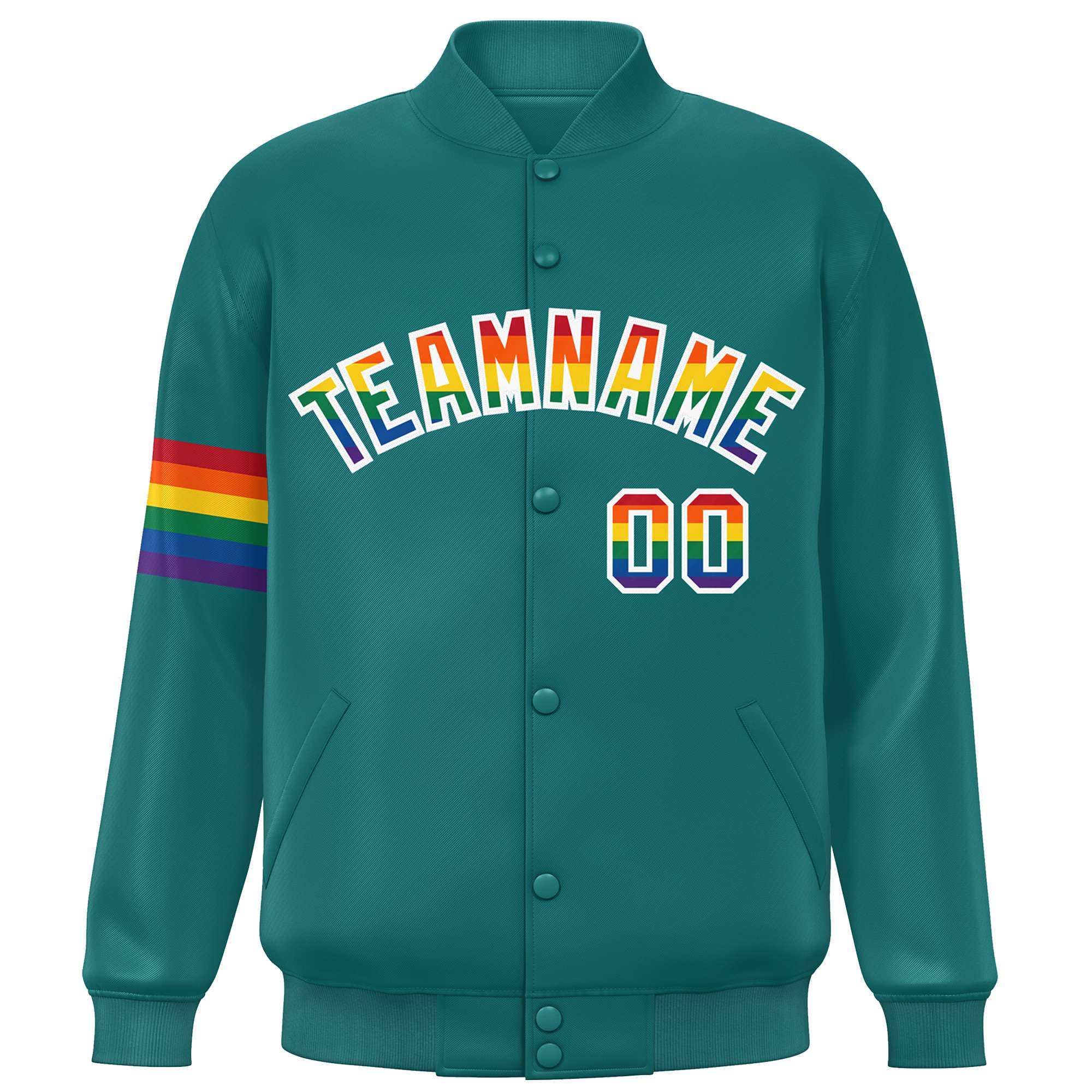 Custom Aqua LGBT Rainbow For Pride Month Classic Style Letterman Baseball Jacket