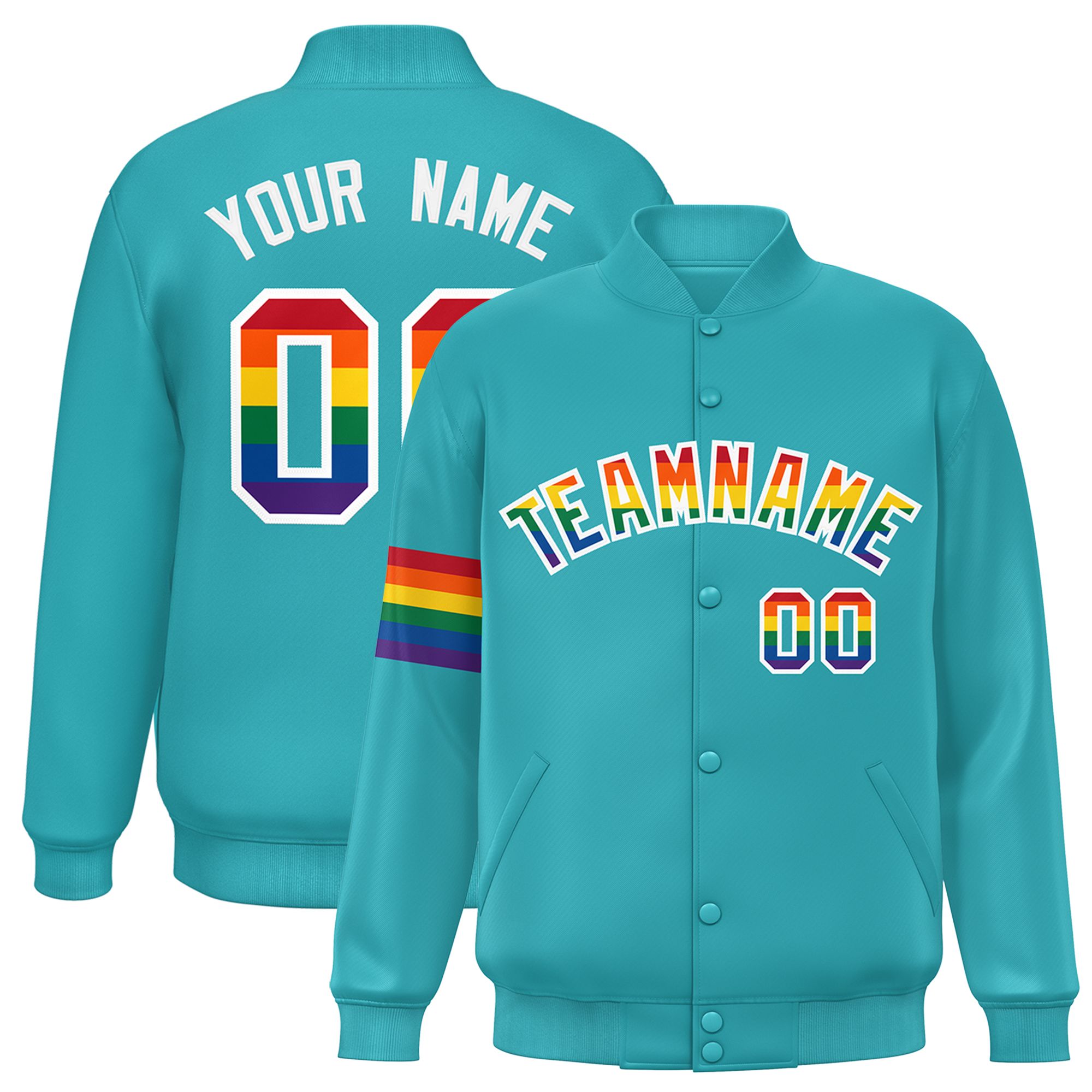 Custom Aqua LGBT Rainbow For Pride Month Classic Style Letterman Baseball Jacket