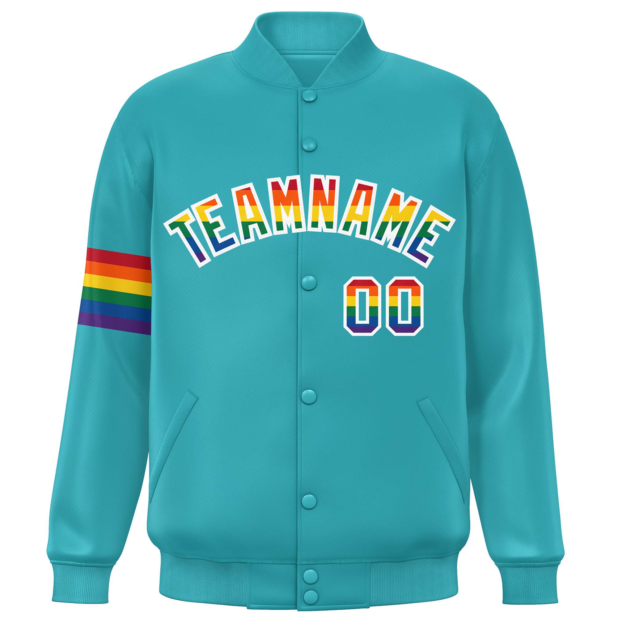 Custom Aqua LGBT Rainbow For Pride Month Classic Style Letterman Baseball Jacket