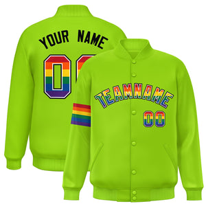 Custom Neon Green LGBT Rainbow For Pride Month Classic Style Letterman Baseball Jacket