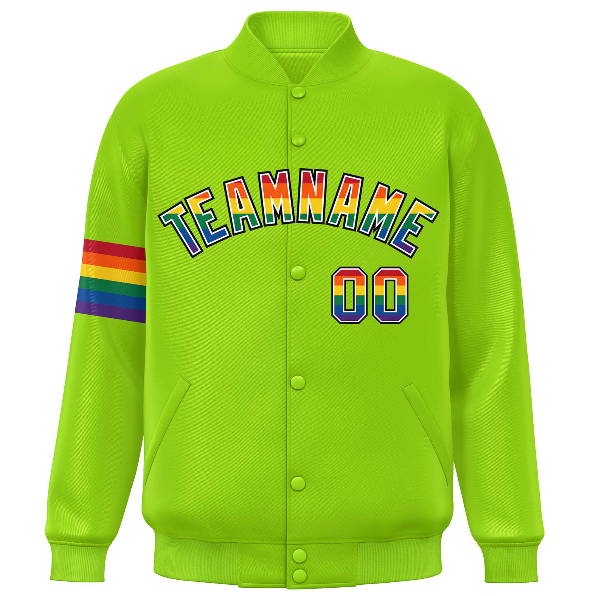 Custom Neon Green LGBT Rainbow For Pride Month Classic Style Letterman Baseball Jacket