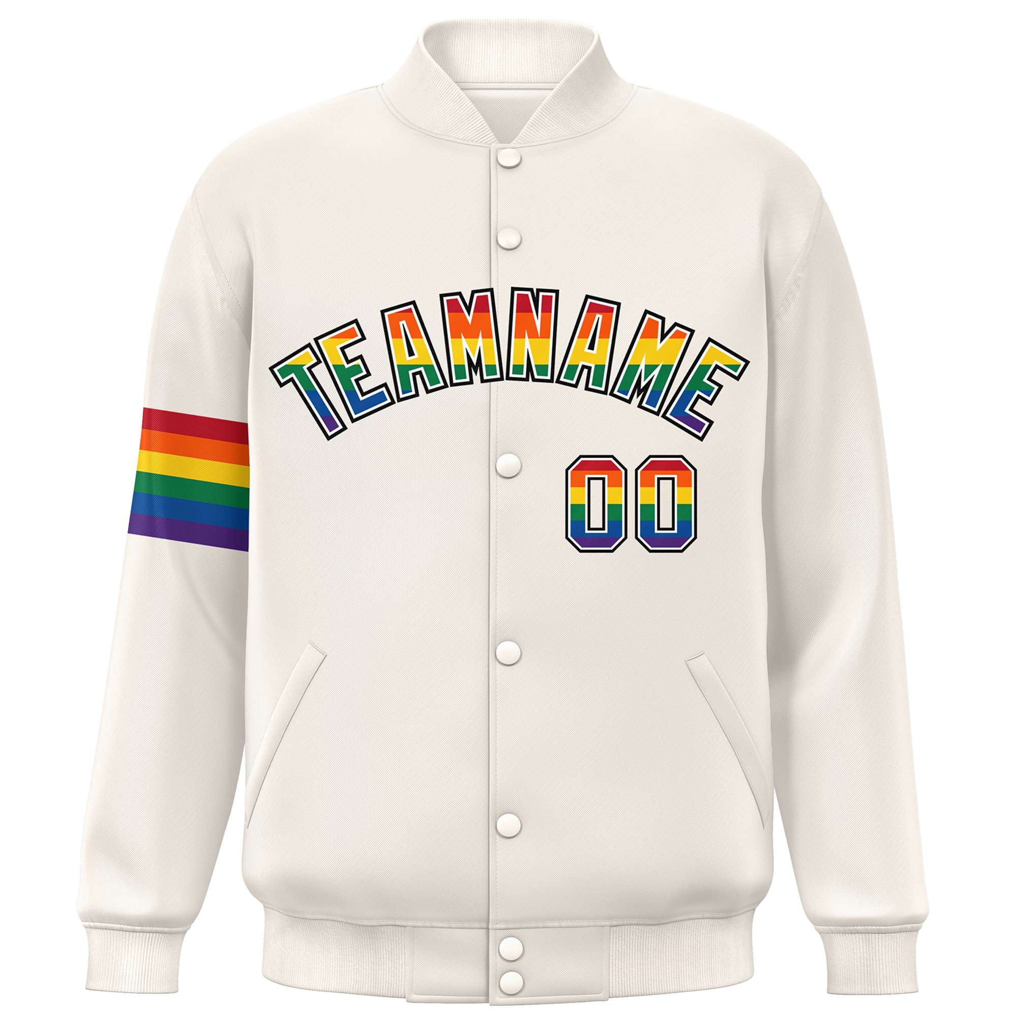 Custom Cream LGBT Rainbow For Pride Month Classic Style Letterman Baseball Jacket