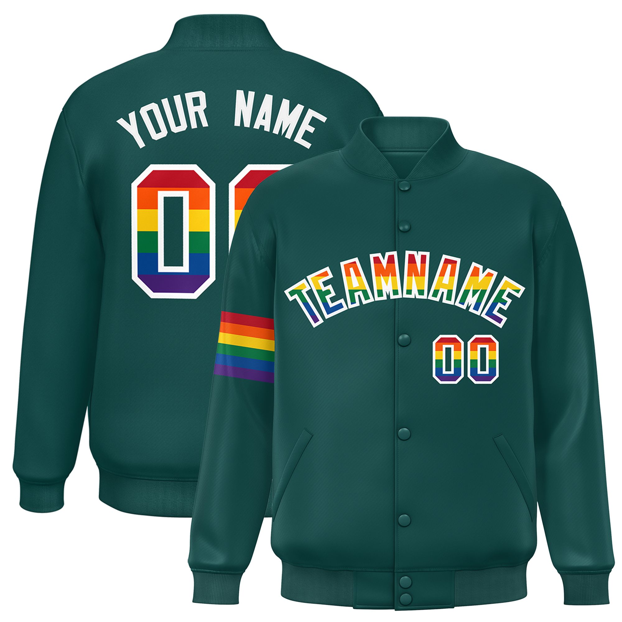 Custom Midnight Green LGBT Rainbow For Pride Month Classic Style Letterman Baseball Jacket