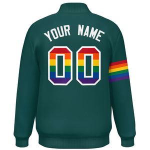 Custom Midnight Green LGBT Rainbow For Pride Month Classic Style Letterman Baseball Jacket