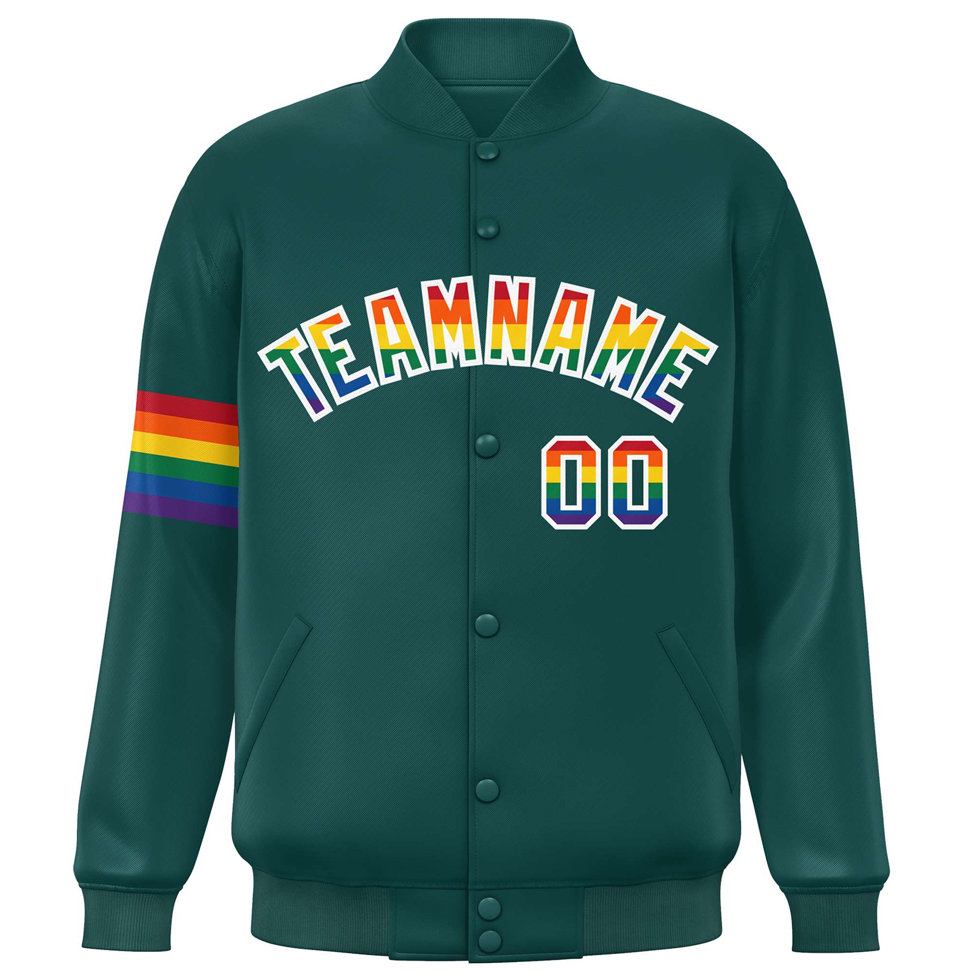 Custom Midnight Green LGBT Rainbow For Pride Month Classic Style Letterman Baseball Jacket