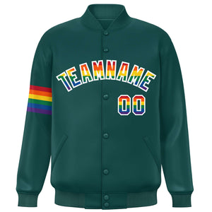 Custom Midnight Green LGBT Rainbow For Pride Month Classic Style Letterman Baseball Jacket