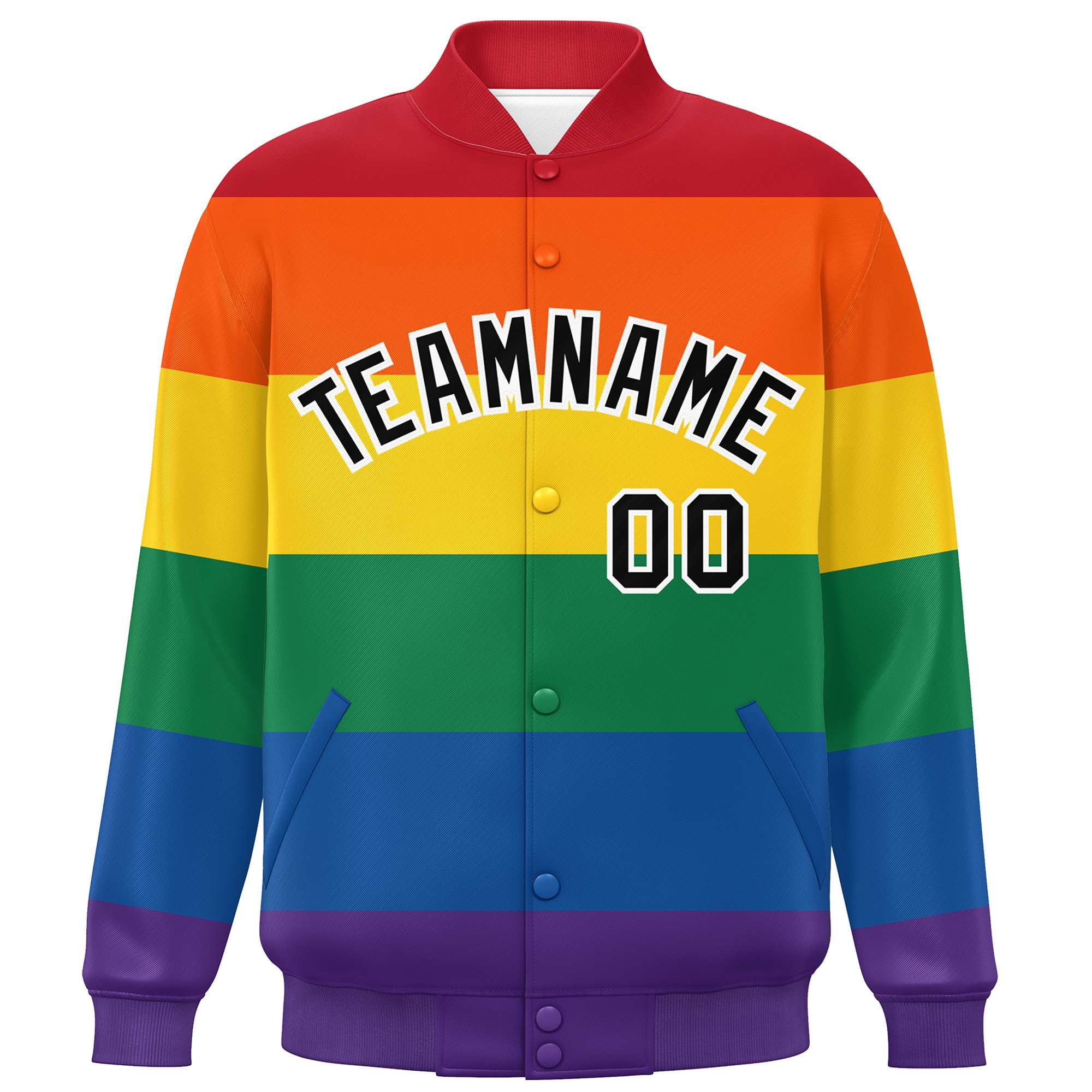 Custom LGBT Rainbow For Pride Month Full-Snap Color Block Letterman Baseball Jacket