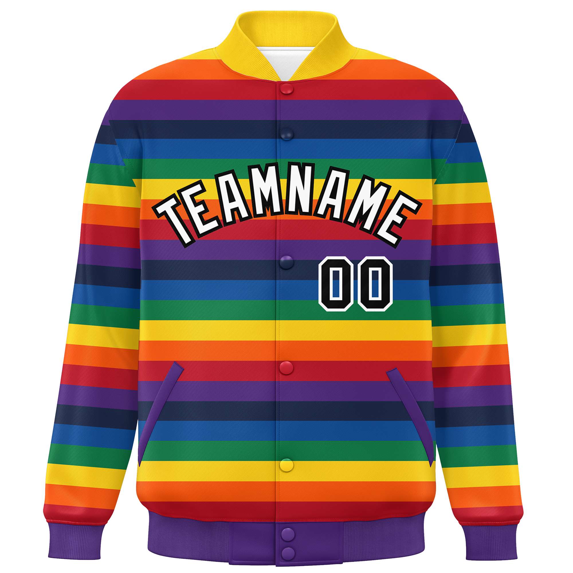 Custom LGBT Rainbow For Pride Month Full-Snap Color Block Letterman Baseball Jacket