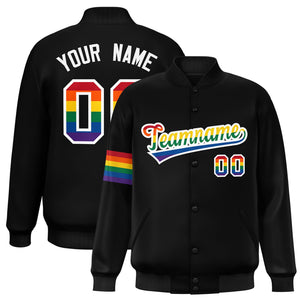 Custom Black LGBT Rainbow For Pride Month Classic Style Letterman Baseball Jacket