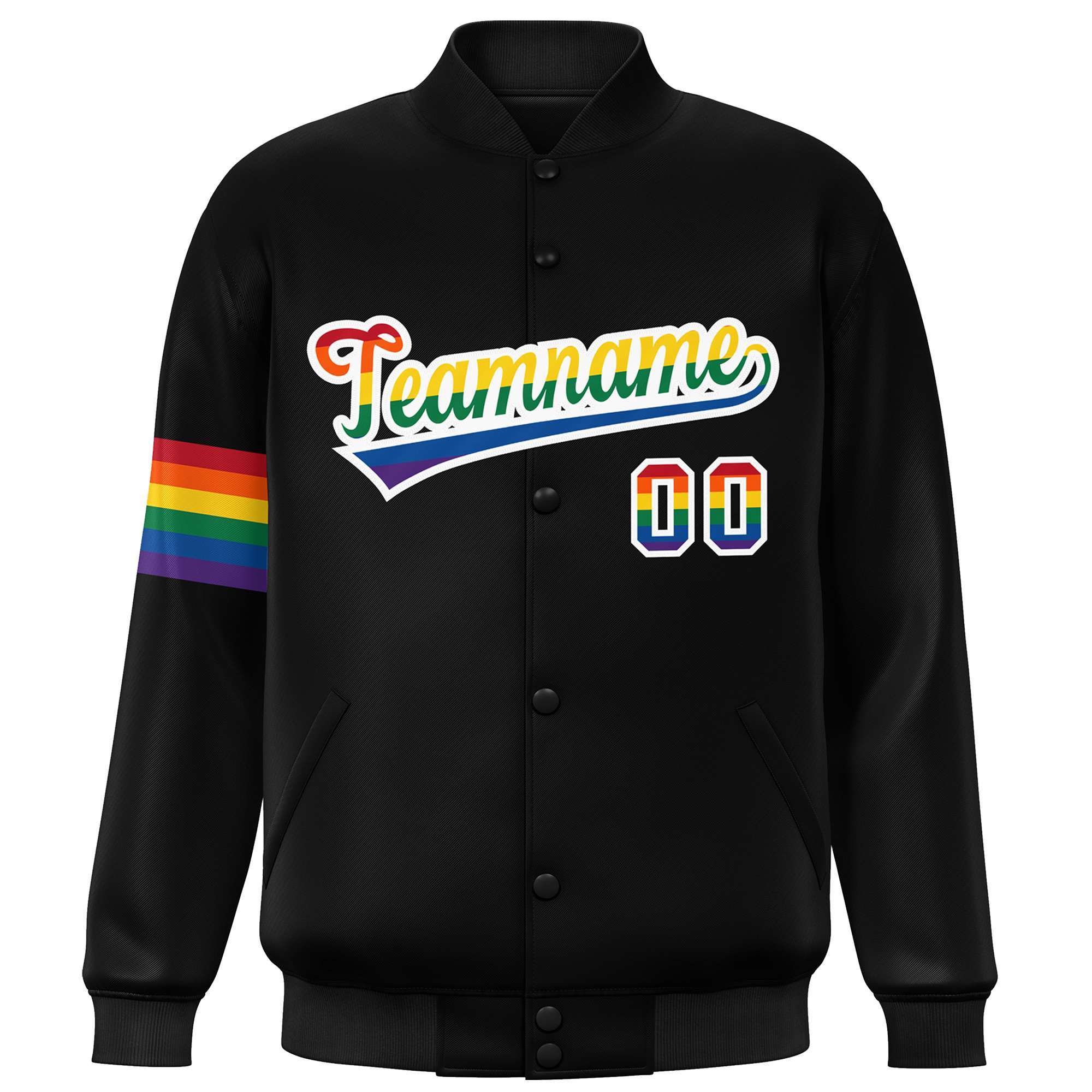 Custom Black LGBT Rainbow For Pride Month Classic Style Letterman Baseball Jacket