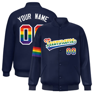 Custom Navy LGBT Rainbow For Pride Month Classic Style Letterman Baseball Jacket