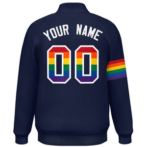 Custom Navy LGBT Rainbow For Pride Month Classic Style Letterman Baseball Jacket