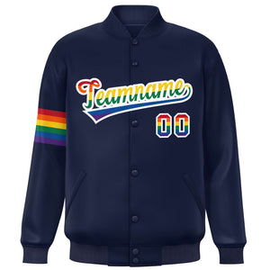 Custom Navy LGBT Rainbow For Pride Month Classic Style Letterman Baseball Jacket