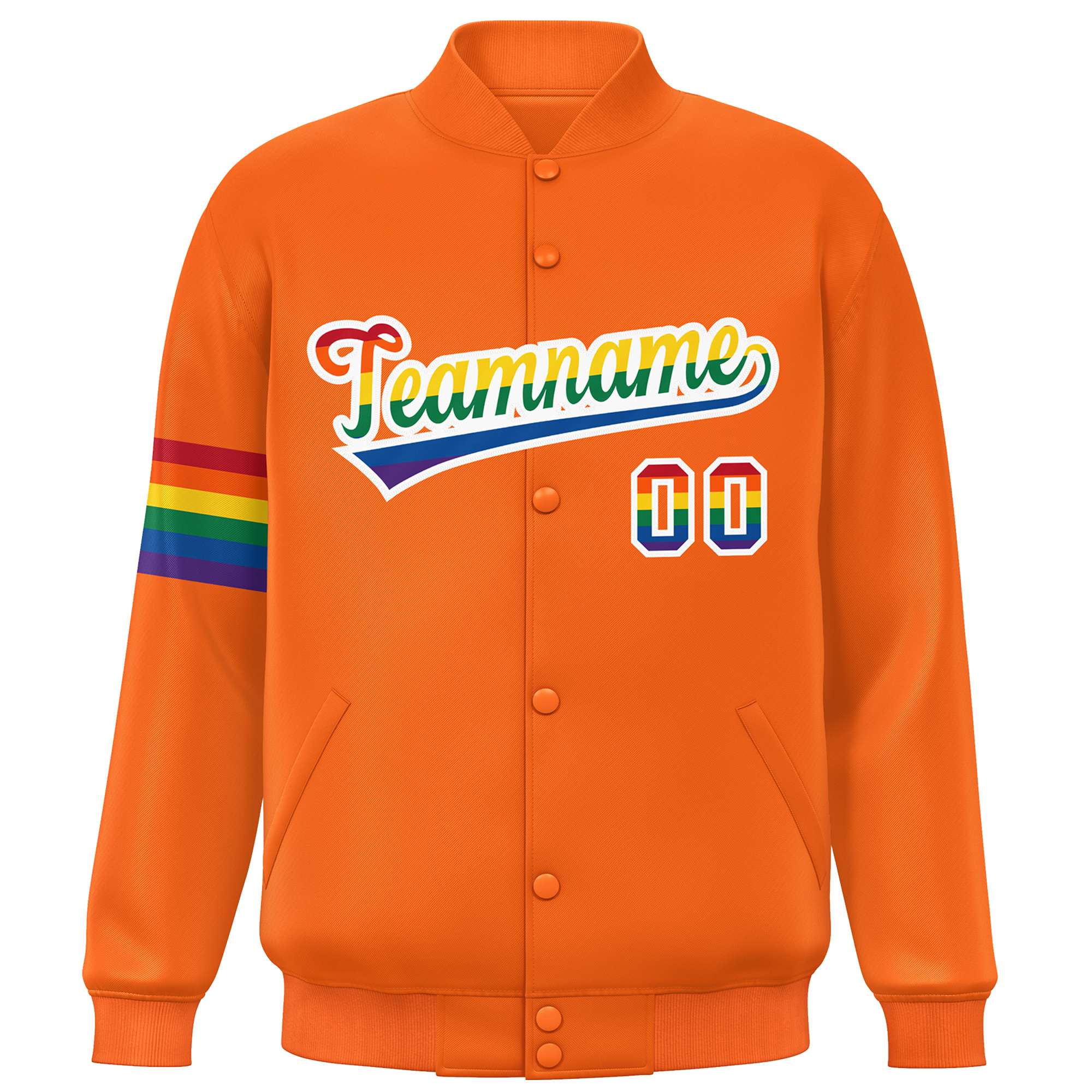 Custom Orange LGBT Rainbow For Pride Month Classic Style Letterman Baseball Jacket