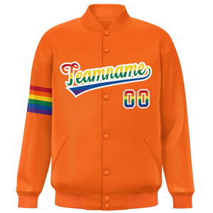 Custom Orange LGBT Rainbow For Pride Month Classic Style Letterman Baseball Jacket