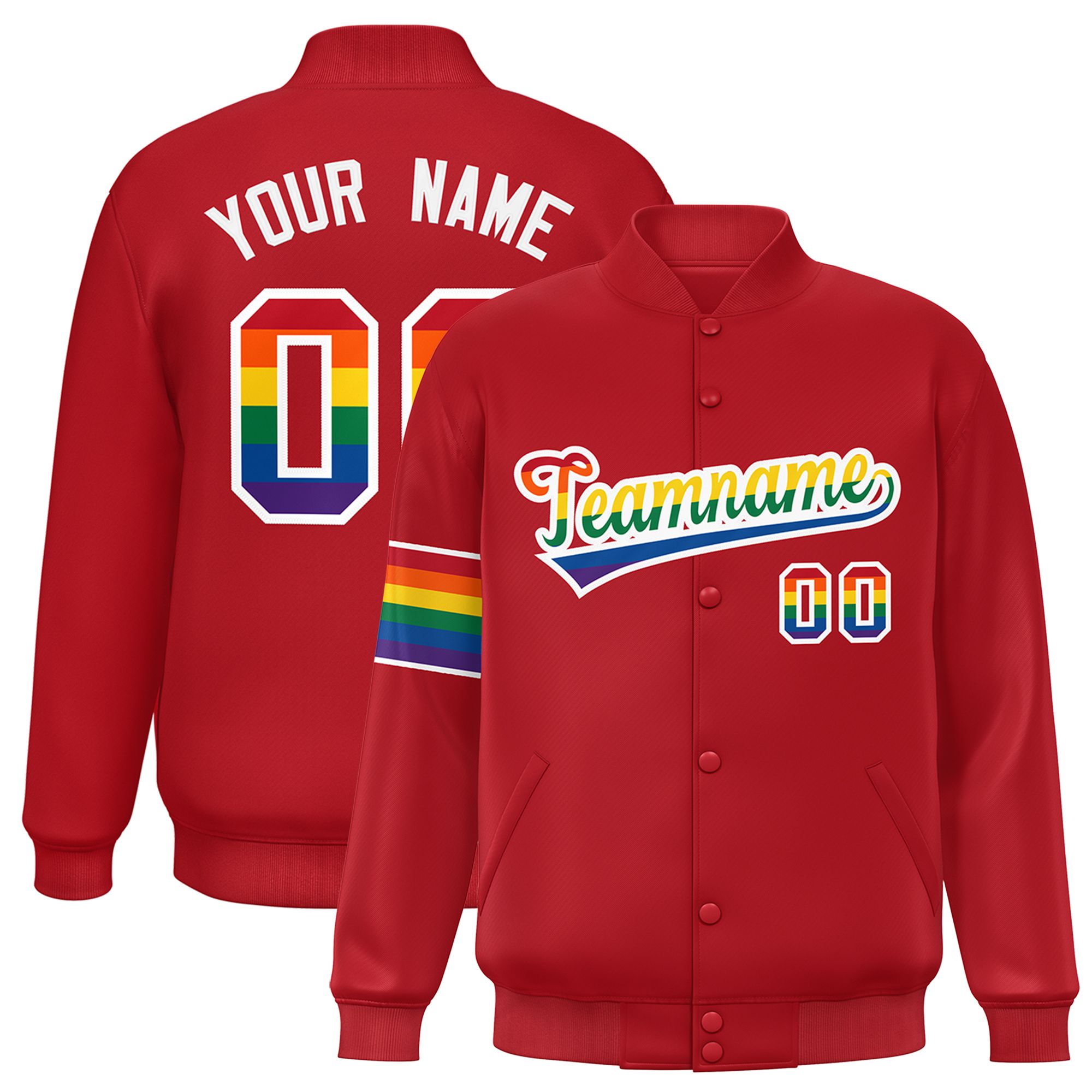 Custom Red LGBT Rainbow For Pride Month Classic Style Letterman Baseball Jacket