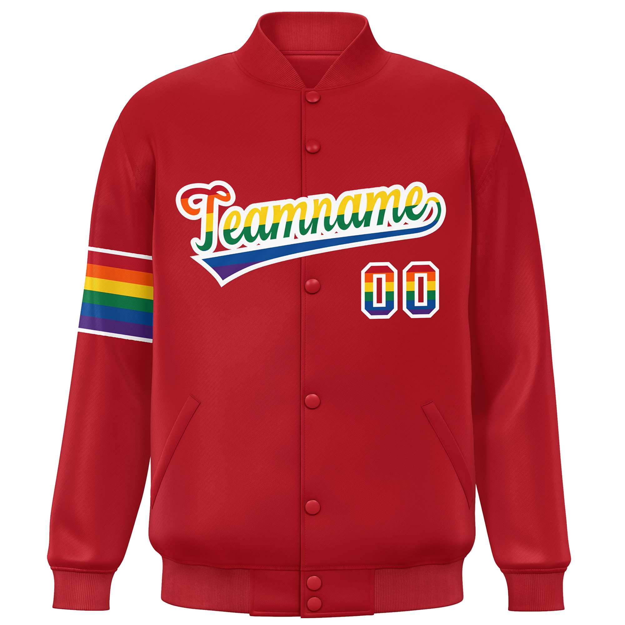 Custom Red LGBT Rainbow For Pride Month Classic Style Letterman Baseball Jacket