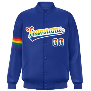 Custom Royal LGBT Rainbow For Pride Month Classic Style Letterman Baseball Jacket