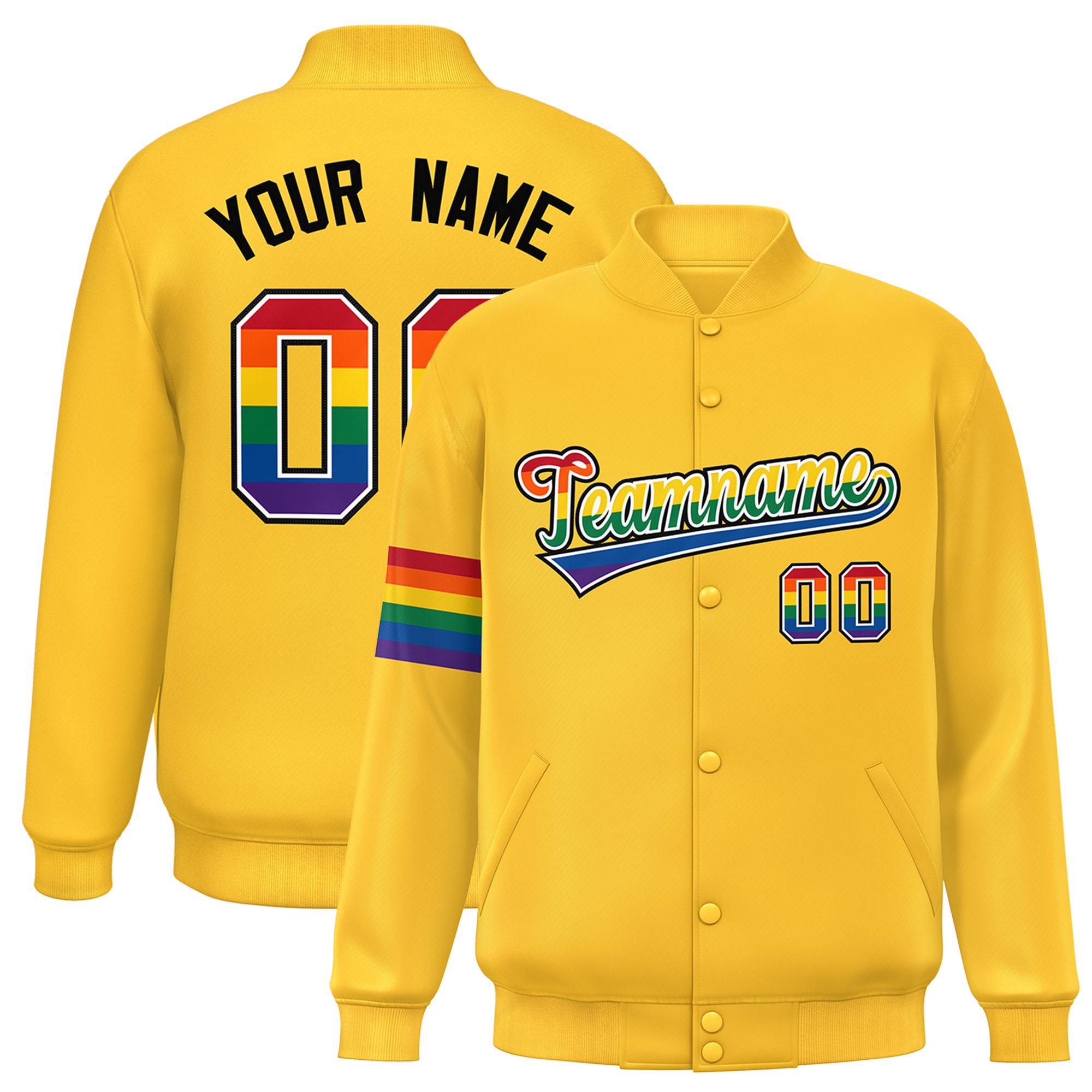 Custom Gold LGBT Rainbow For Pride Month Classic Style Letterman Baseball Jacket