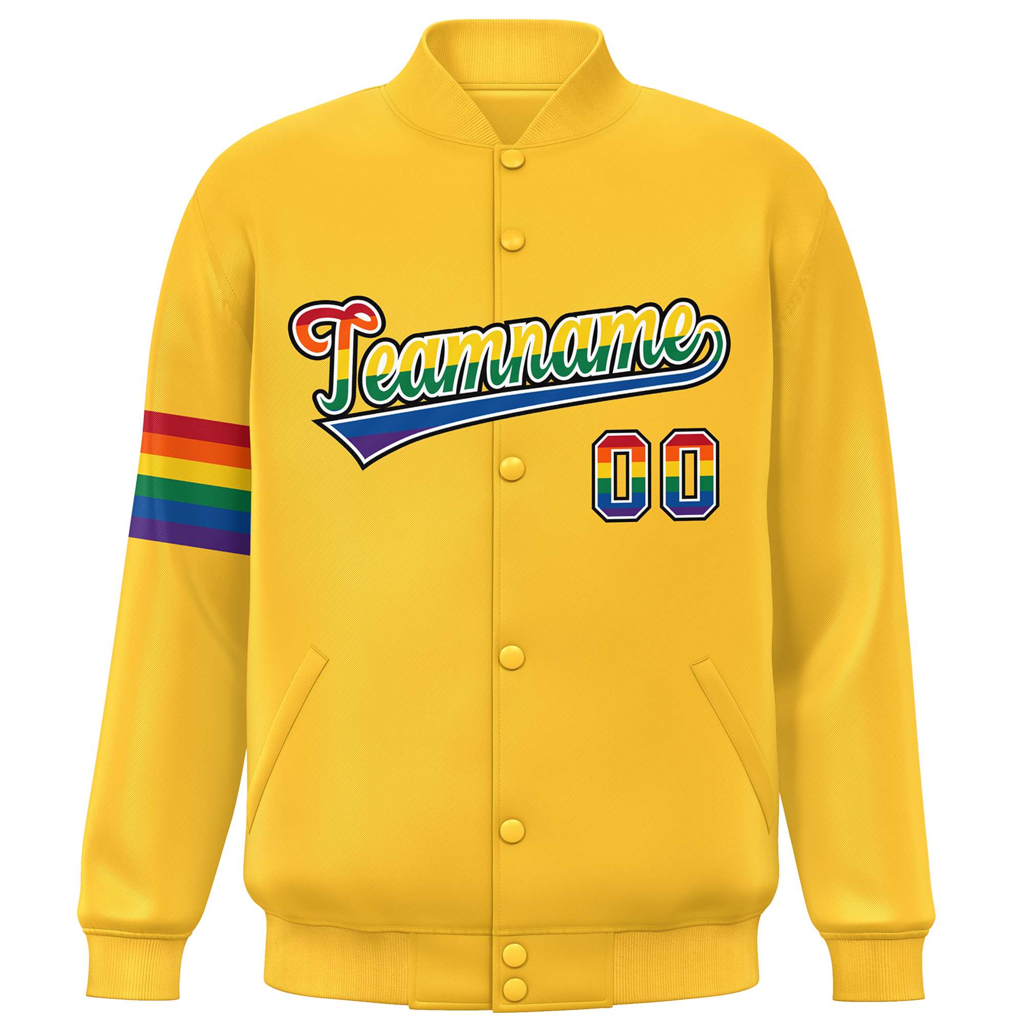 Custom Gold LGBT Rainbow For Pride Month Classic Style Letterman Baseball Jacket