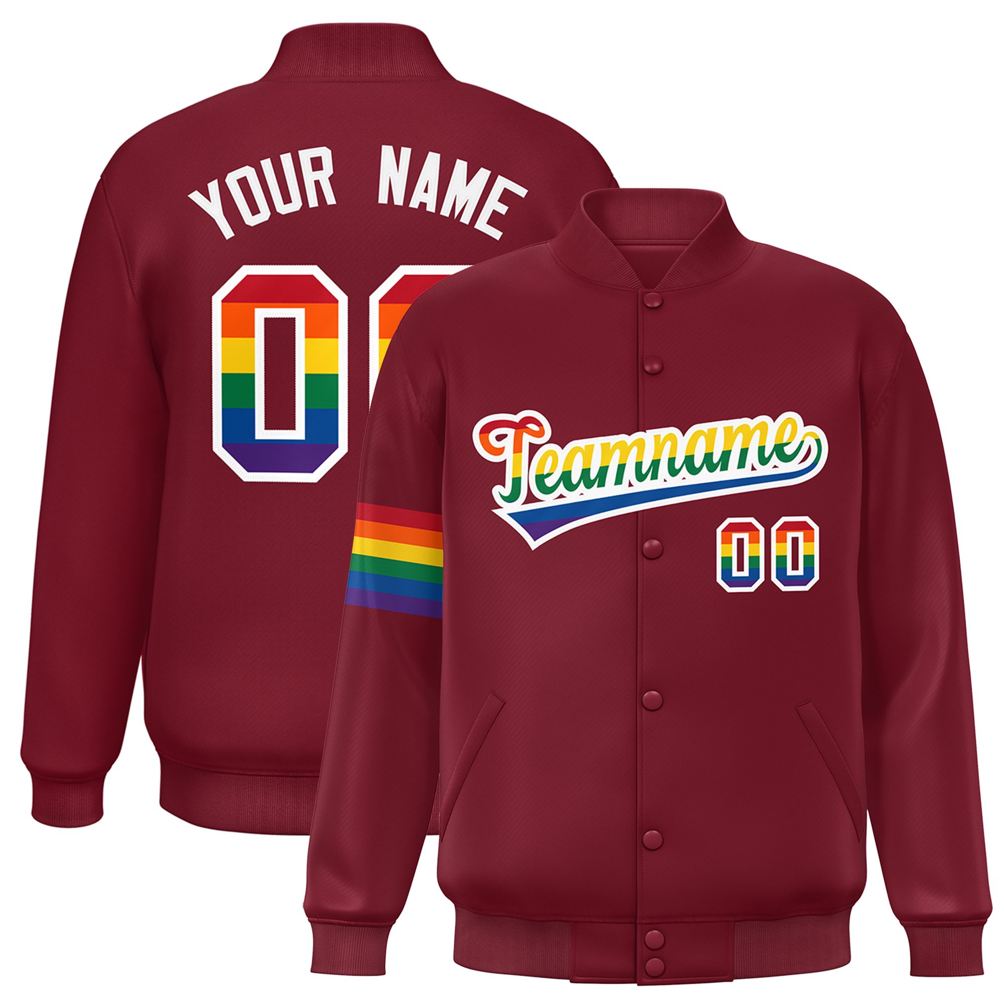 Custom Crimson LGBT Rainbow For Pride Month Classic Style Letterman Baseball Jacket