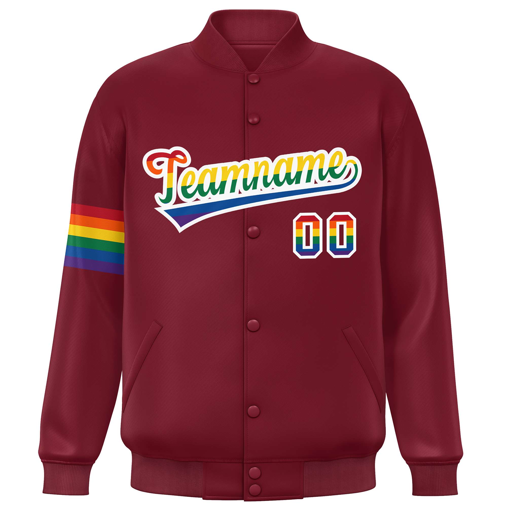 Custom Crimson LGBT Rainbow For Pride Month Classic Style Letterman Baseball Jacket